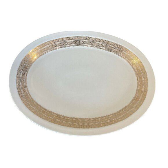 MIKASA Tempo Seventy MIDAS 5894 Oval Platter 11x15” White Gold Trim Plate - Picture 1 of 7